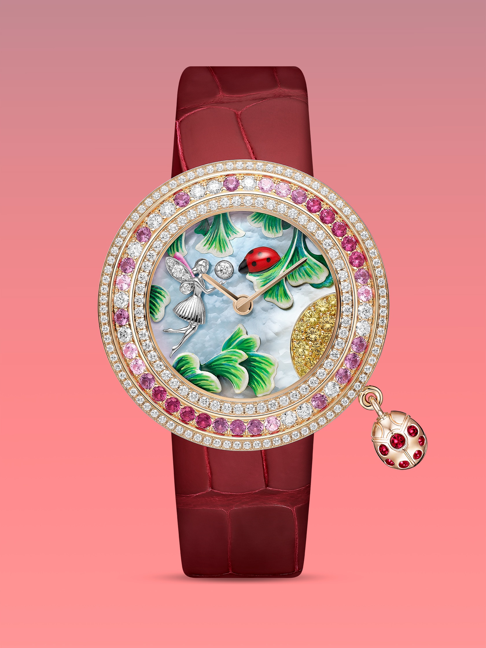 Charms Coccinelle Féerique腕表。玫瑰金,钻石,珍珠母贝,红宝石,蓝宝石。Van Cleef & Arpels梵克雅宝