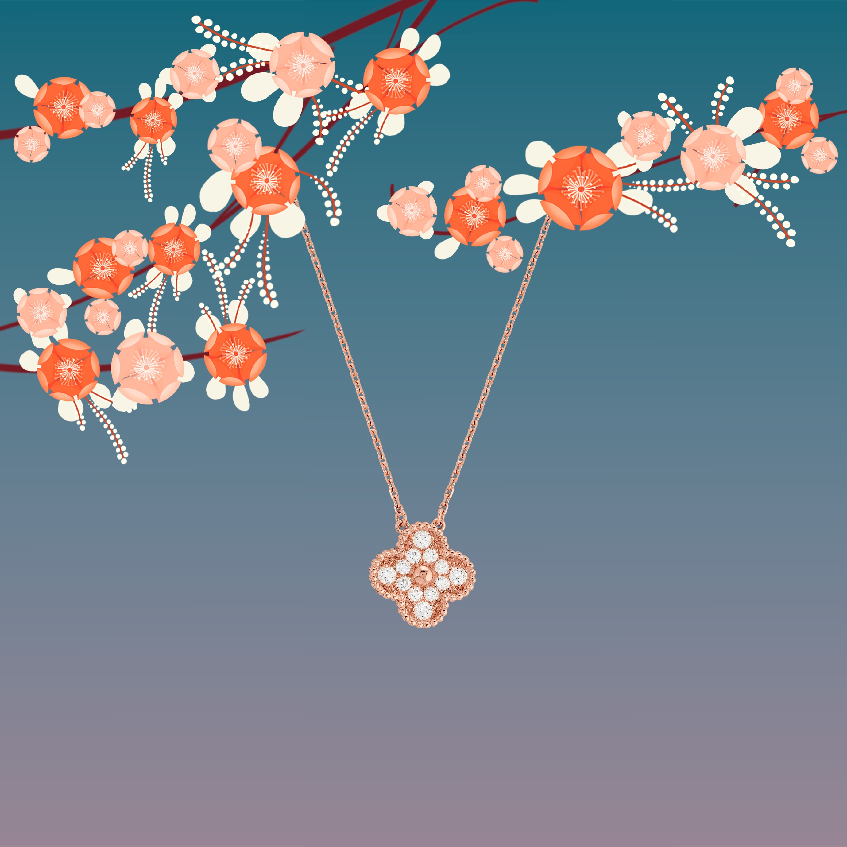 VintageAlhambra系列®吊坠。玫瑰金,钻石。Van Cleef & Arpels梵克雅宝