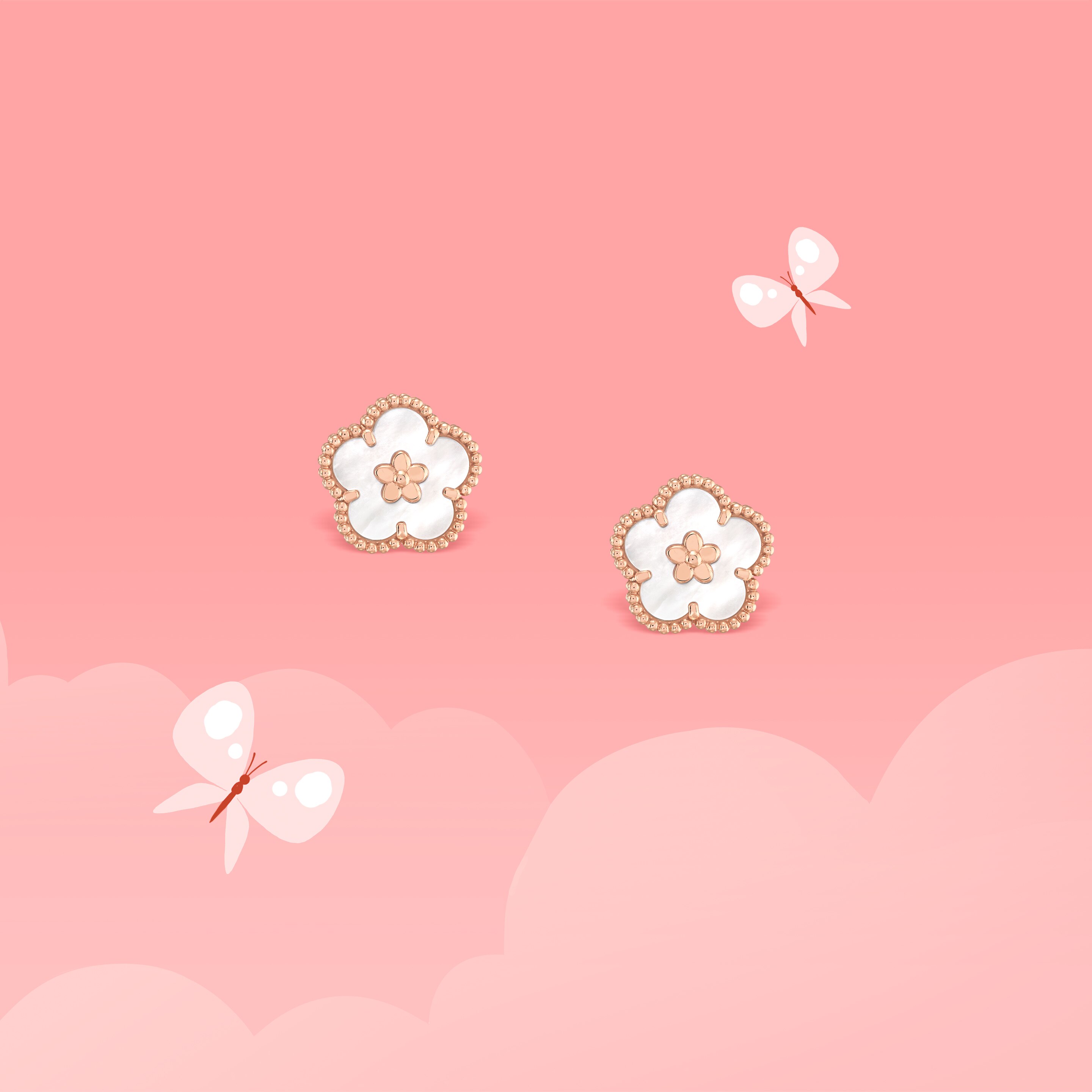 Lucky Spring耳环,梅花。玫瑰金,珍珠母贝。Van Cleef & Arpels梵克雅宝