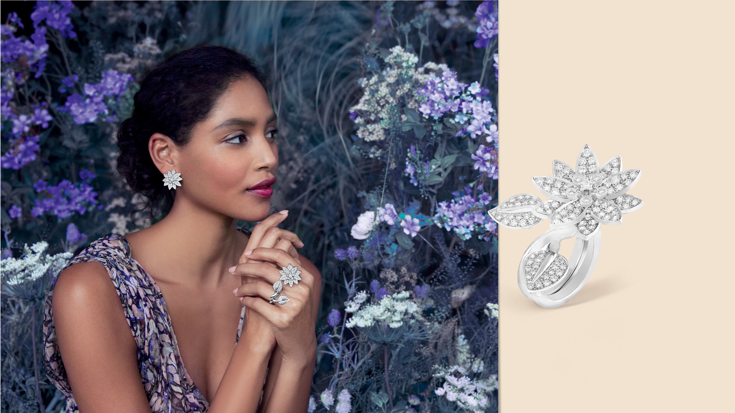 Lotus Between the Finger ring in white gold and diamonds. Van Cleef & Arpels