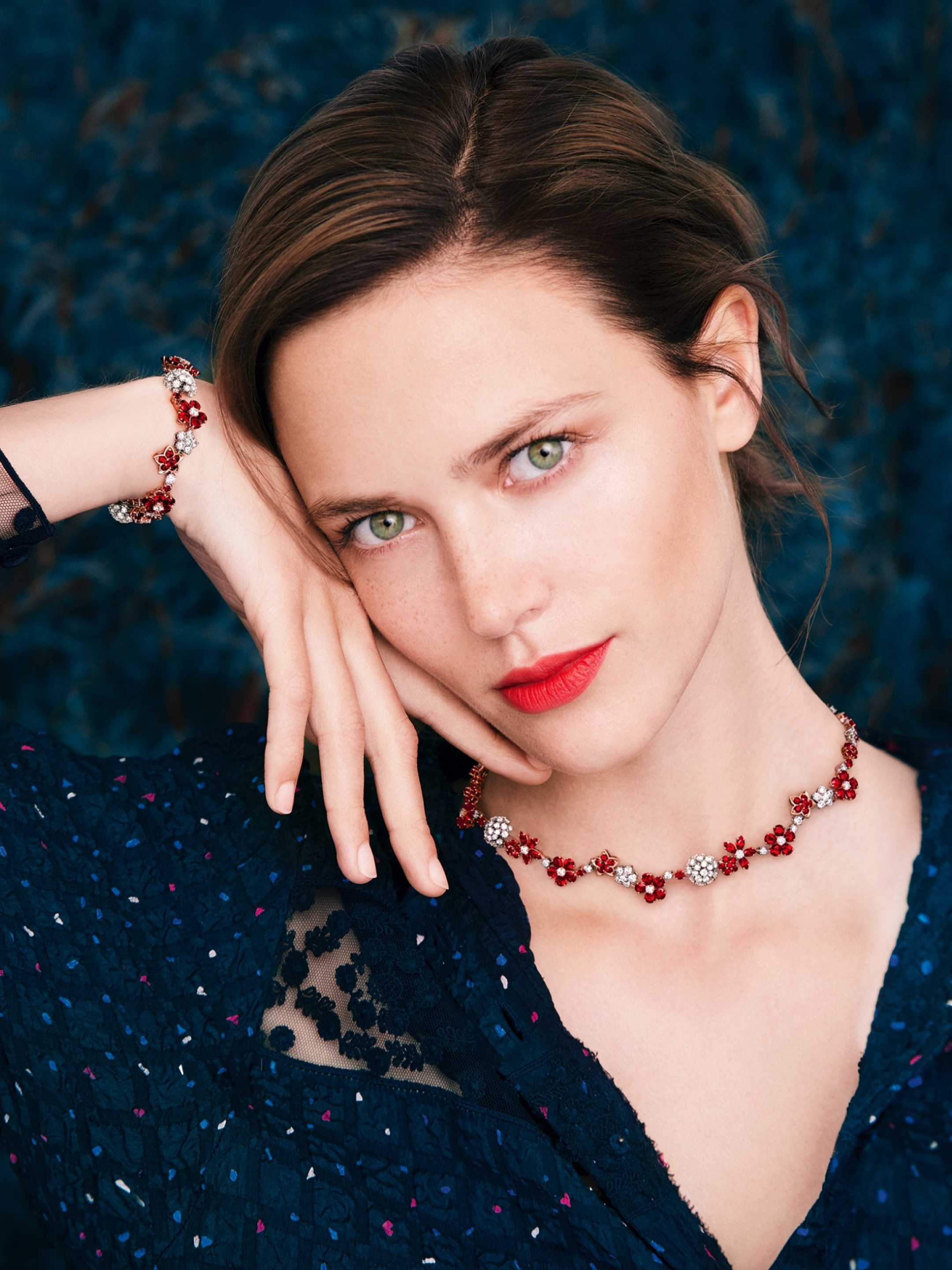 Folie des Prés necklace, 18K white gold, 18K rose gold, rubies, diamonds. Folie des Prés collection, Van Cleef & Arpels.