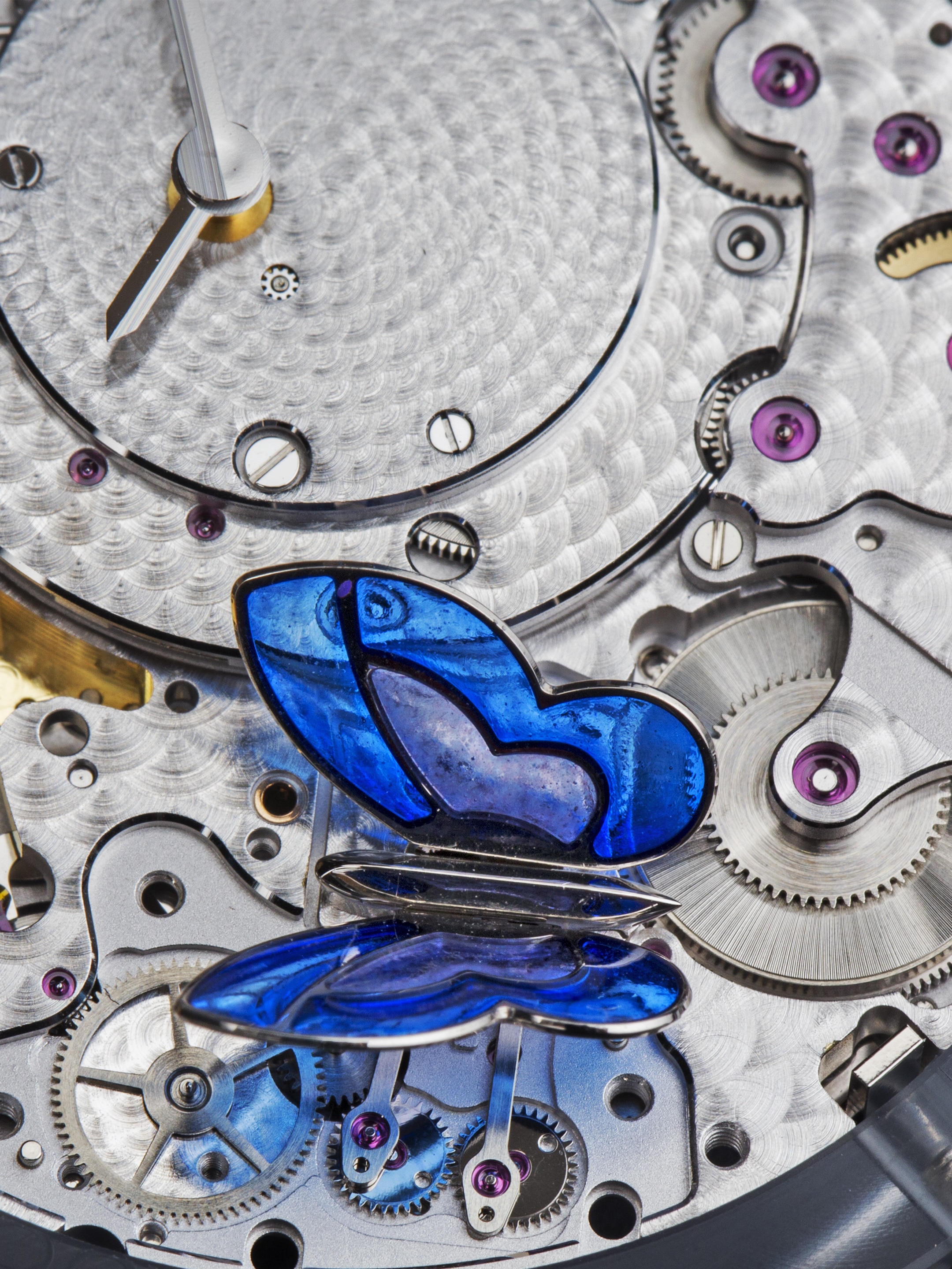 The mechanism of the Lady Arpels Papillon Automate watch, Poetic Complications collection. Van Cleef & Arpels