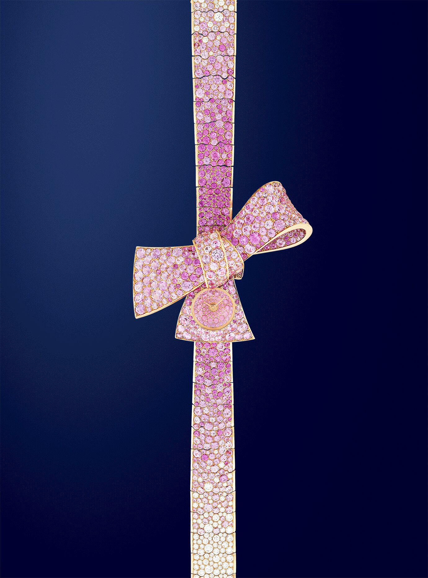 Ruban Secret watch 18K rose gold, pink sapphires, diamonds, Swiss quartz movement. Van Cleef & Arpels.
