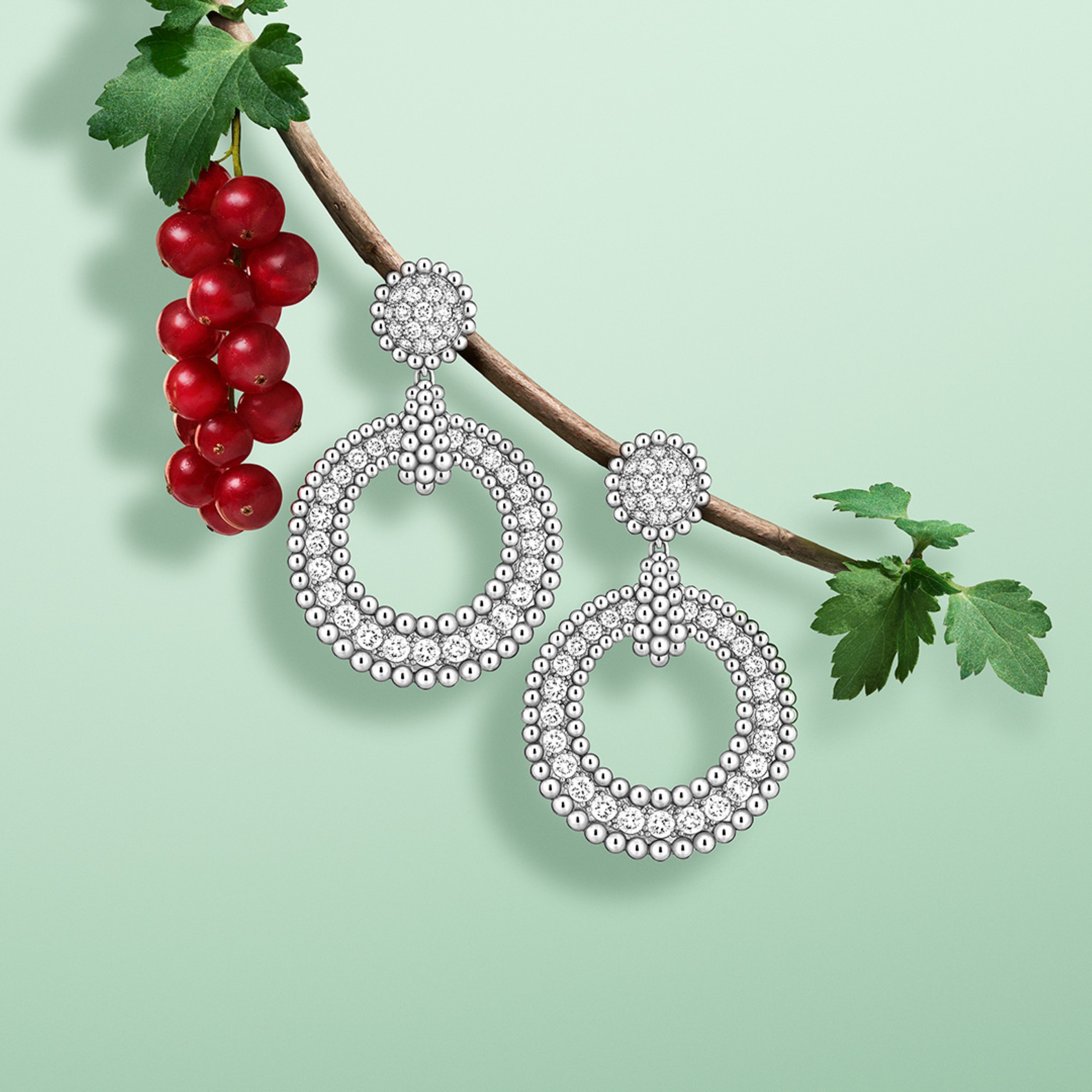 Perlée diamonds earrings, 18K white gold, diamonds. Perlée collection, Van cleef & Arpels.