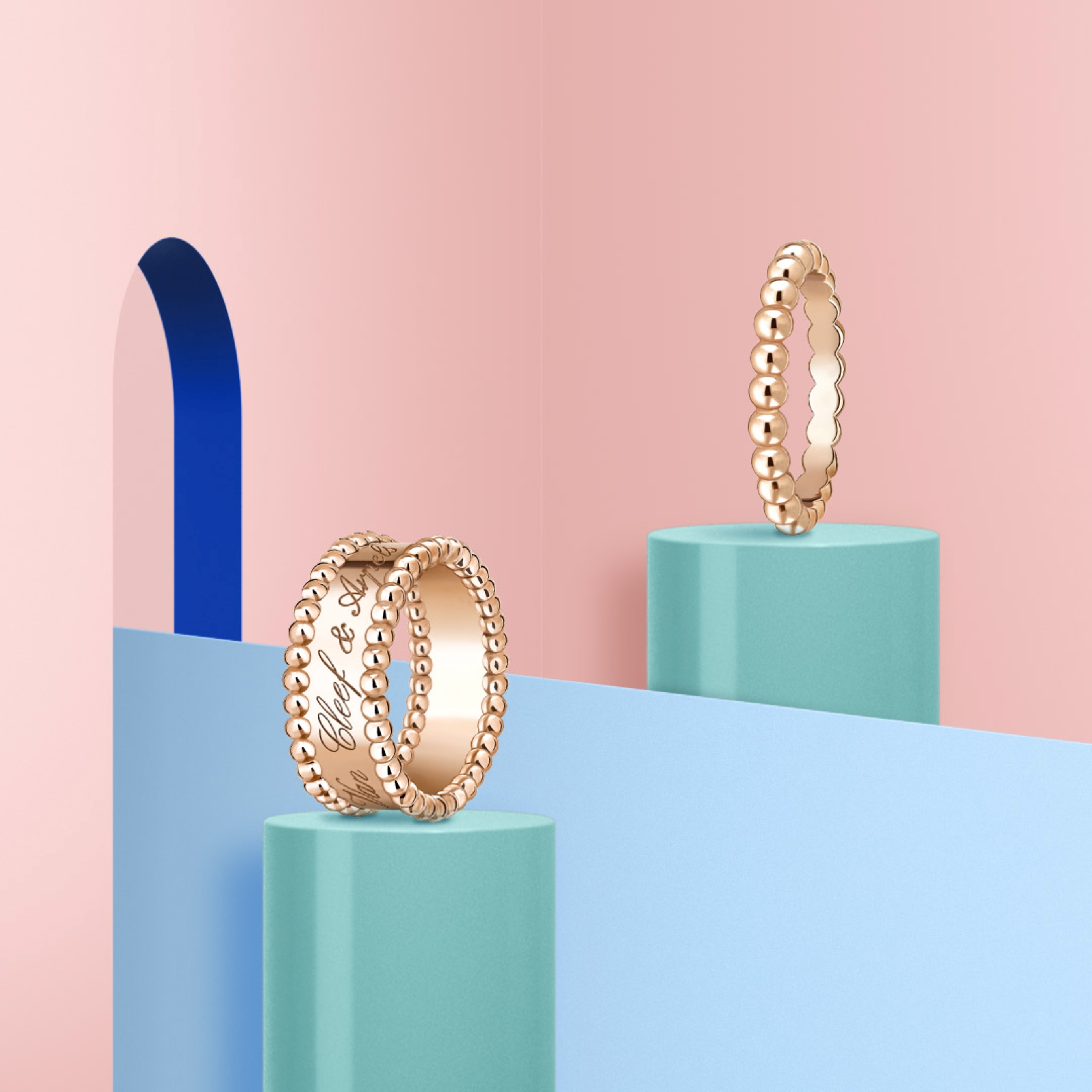 Perlée signature戒指，玫瑰金。Perlée pearls of gold戒指，玫瑰金。Perlée®系列，Van Cleef & Arpels梵克雅宝。