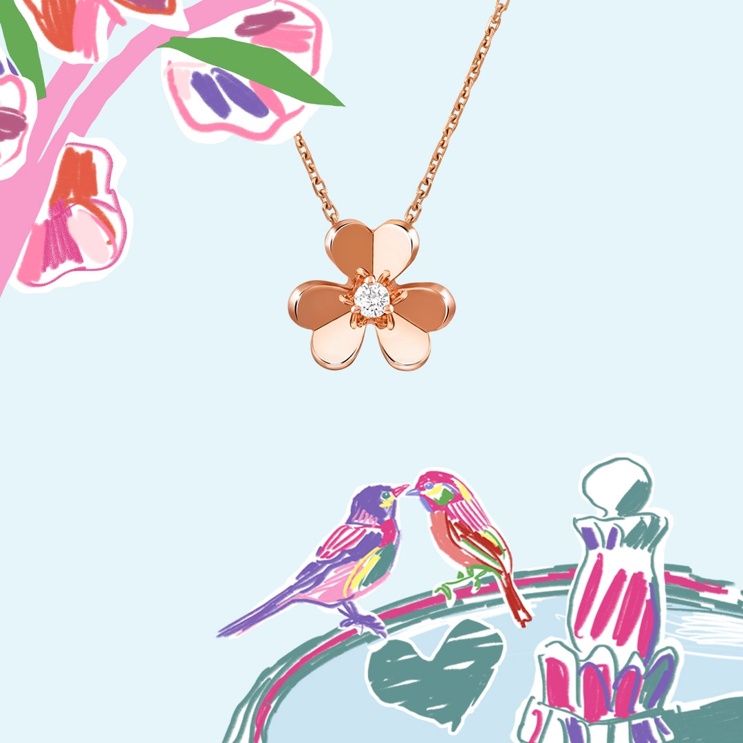 Frivole pendant, small model, 18K rose gold, diamond. Frivole® collection, Van Cleef & Arpels.