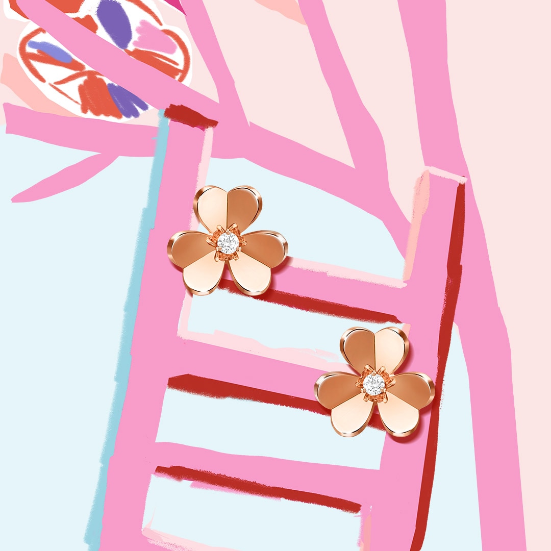 Frivole earrings, small model, 18K rose gold, diamonds. Frivole® collection, Van Cleef & Arpels.