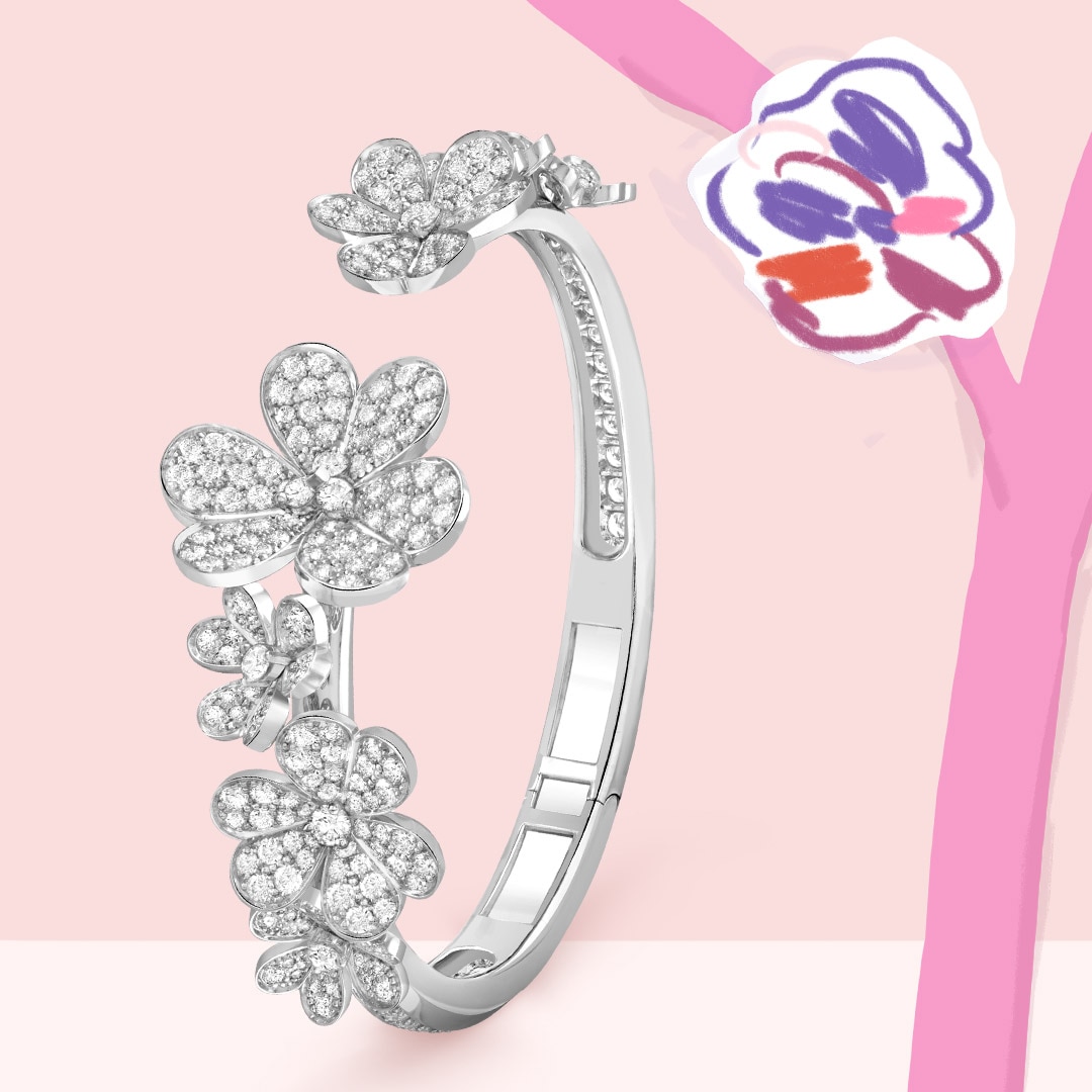 Frivole bracelet, 7 flowers, 18K white gold, diamonds. Frivole® collection, Van Cleef & Arpels.