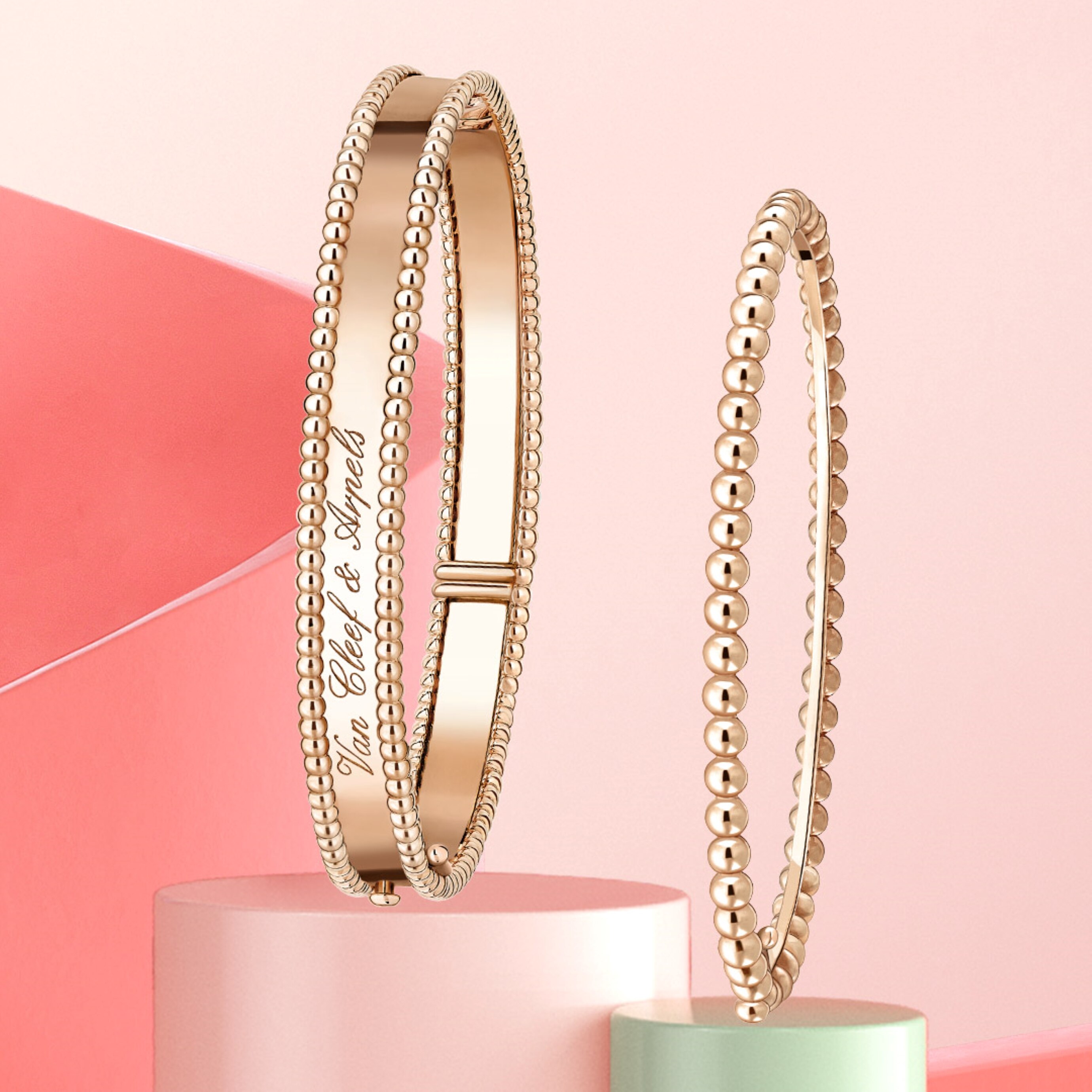 Perlée signature bracelet, 18K rose gold. Perlée pearls of gold bracelet, medium model, 18K rose gold. Perlée® collection, Van Cleef & Arpels.