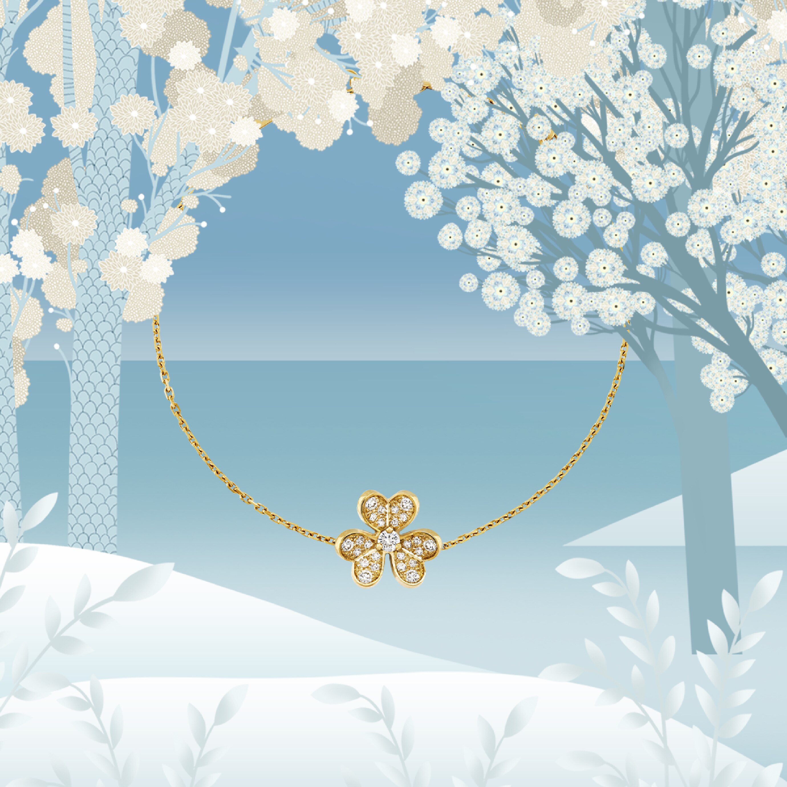 Frivole bracelet, mini model, 18K yellow gold, diamonds. Frivole collection, Van Cleef & Arpels.