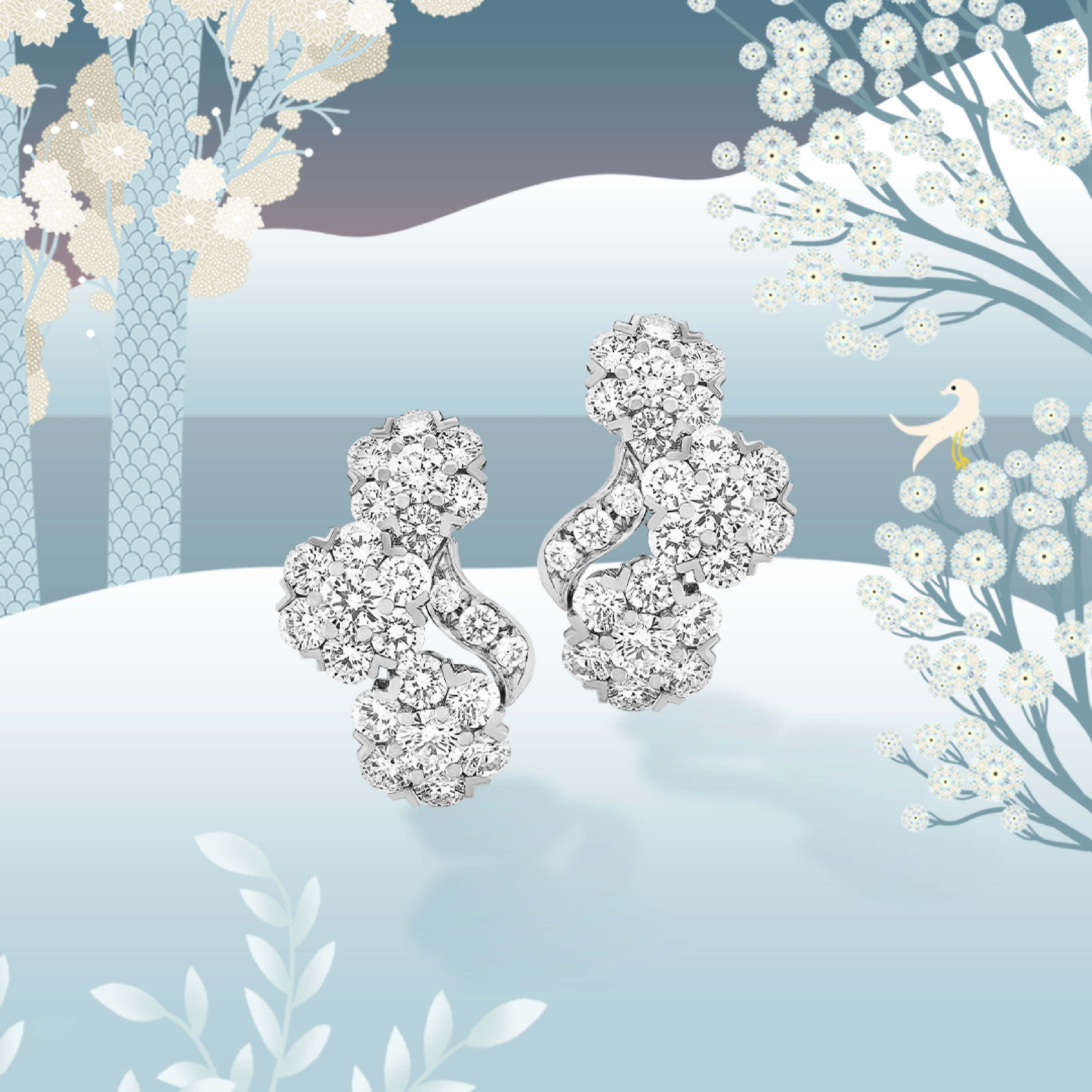 Snowflake earrings, rhodium plated 18K white gold, diamonds. Snowflake collection, Van Cleef & Arpels.