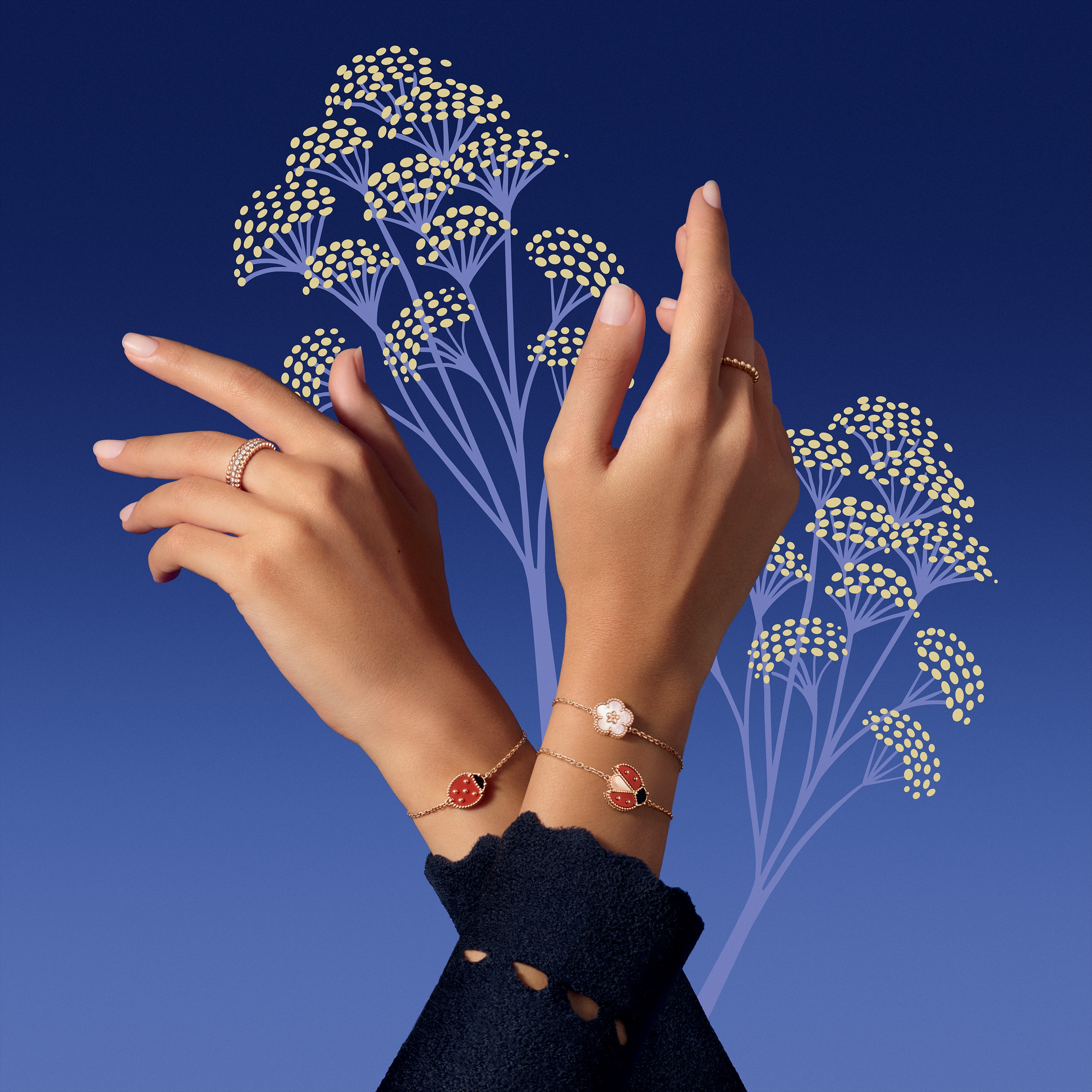 Perlée rings and Lucky Spring bracelets. Perlée and Lucky Spring collections, Van Cleef & Arpels.