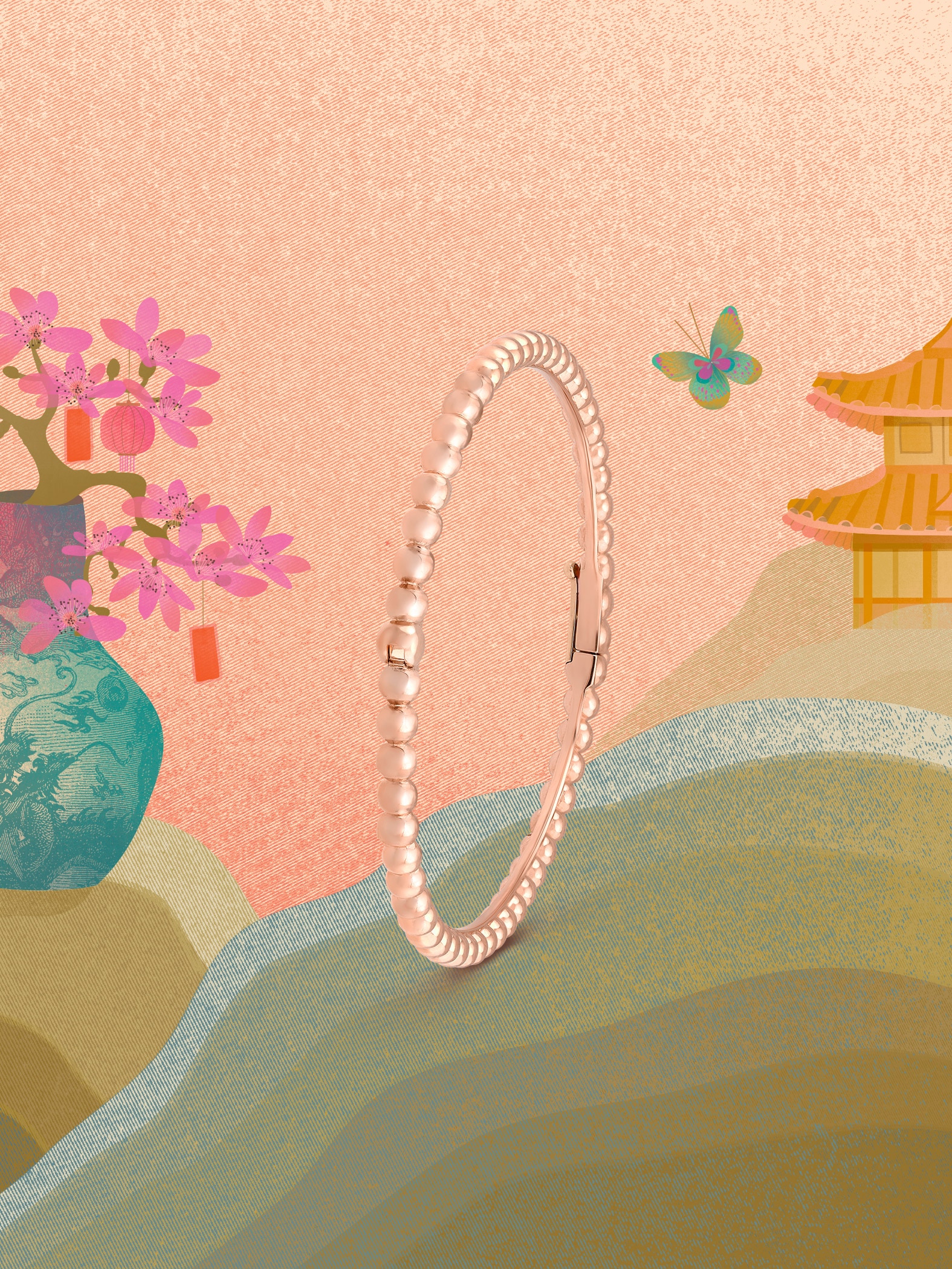 Perlée pearls of gold手镯，18K玫瑰金。Perlée系列，Van Cleef & Arpels梵克雅宝。