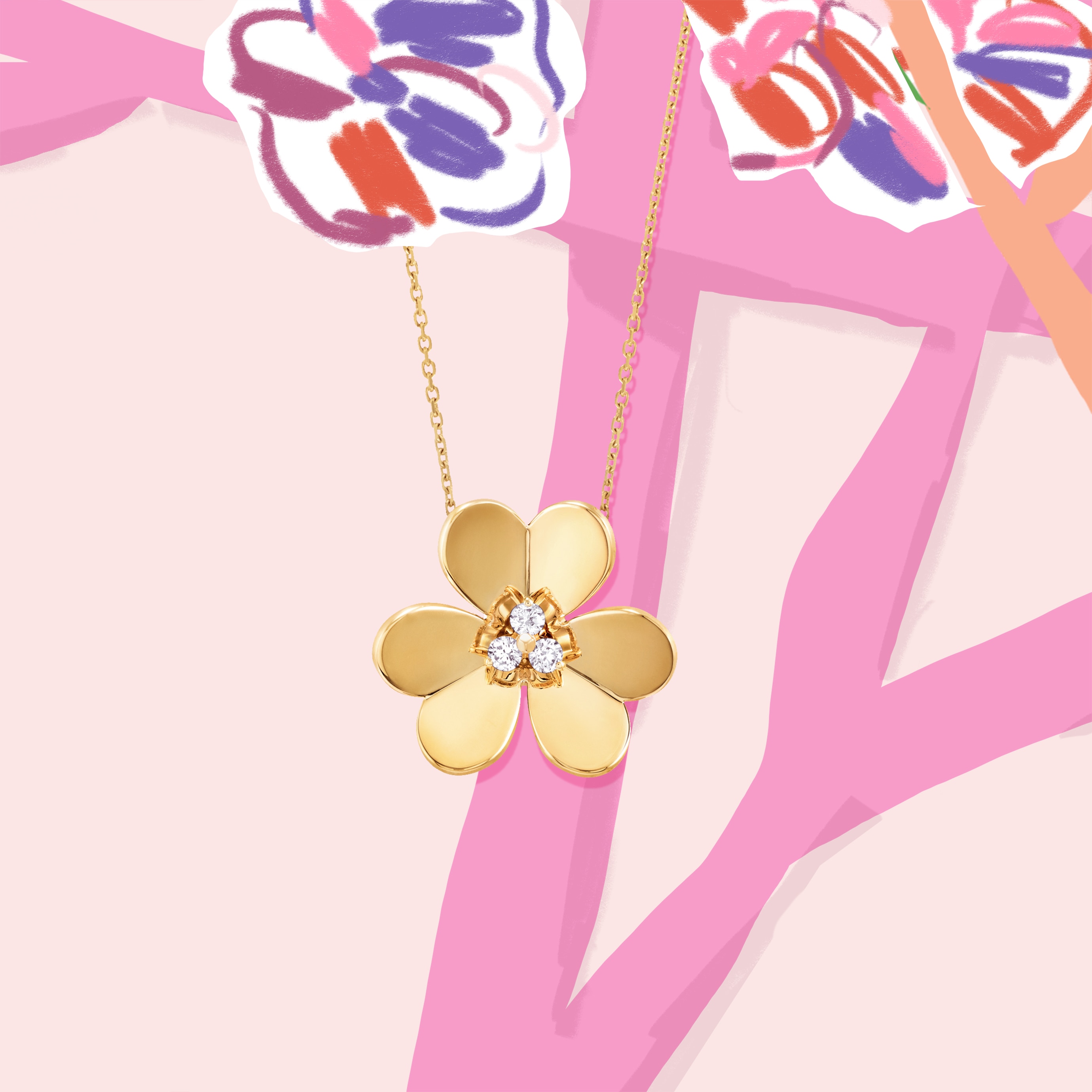 Frivole clip pendant, very large model, 18K yellow gold, diamonds. Frivole collection, Van Cleef & Arpels.