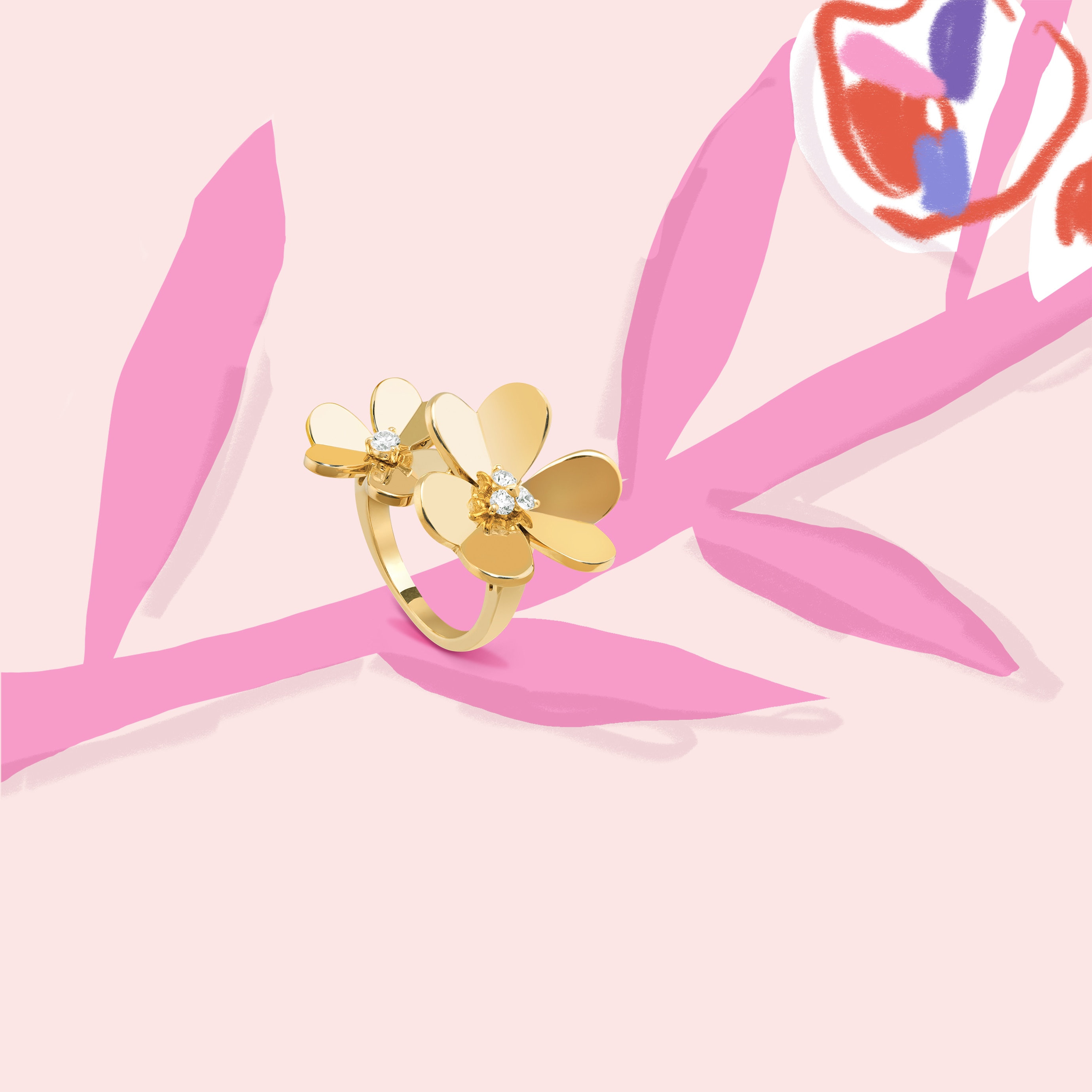 Frivole Between the Finger ring, 18K yellow gold, diamonds. Frivole collection, Van Cleef & Arpels.