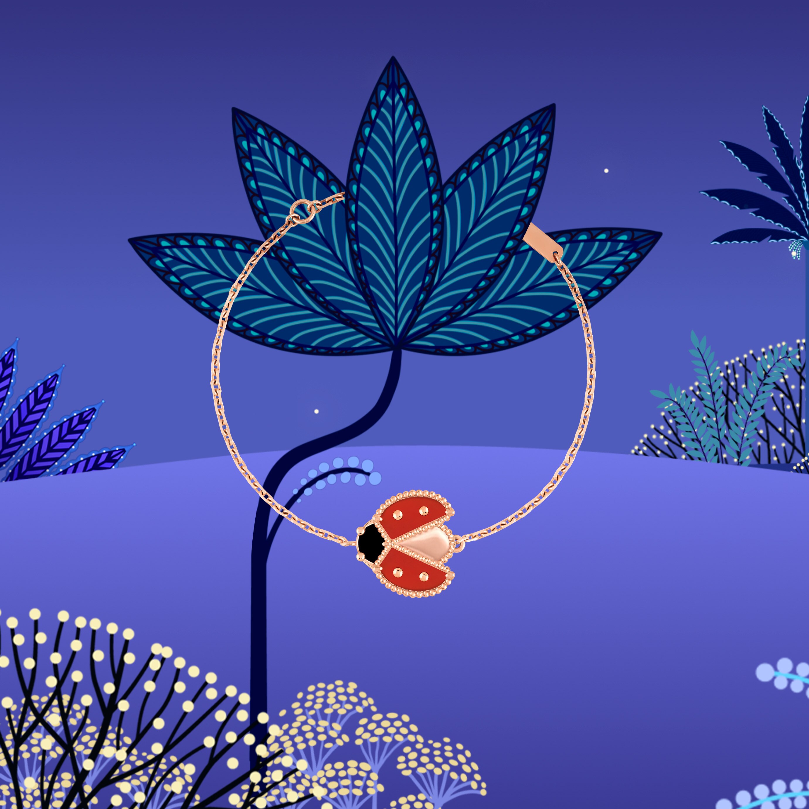 Lucky Spring bracelet, open wings ladybug, 18K rose gold, carnelian, onyx. Lucky Spring collection, Van Cleef & Arpels.