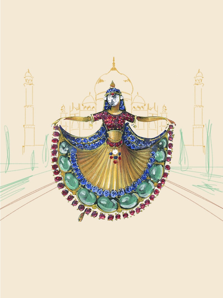 Asian舞伶胸针设计图,约1945年 - Van Cleef & Arpels