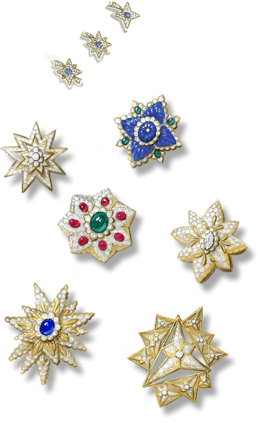 Etoiles胸针设计图,约1970年 - Van Cleef & Arpels<br /> Etoiles胸针设计图,约1990年 - Van Cleef & Arpels