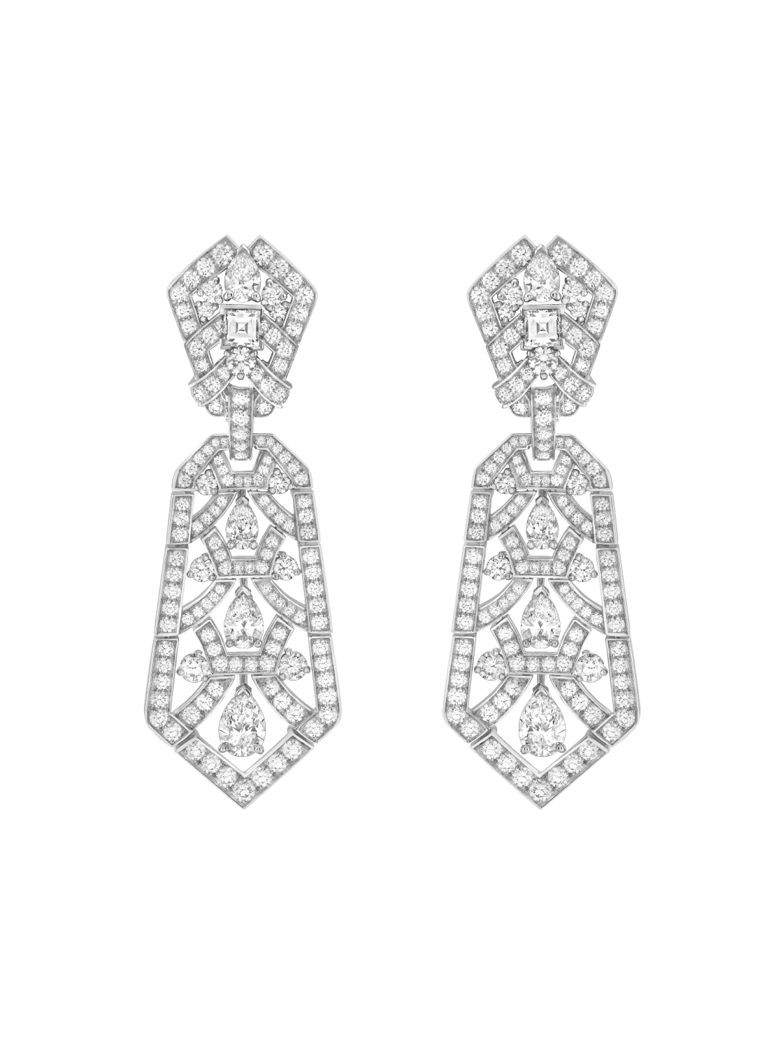 Boucles D'oreilles Chandelier éventail Argenté Serti CZ - Neuf Sans Emballage