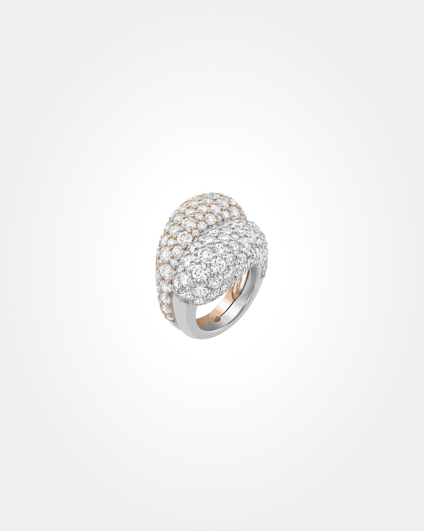 New double boule ring. White gold, rose gold, diamonds. Legend of diamonds, White diamond variations collection, Van Cleef & Arpels - Van Cleef & Arpels