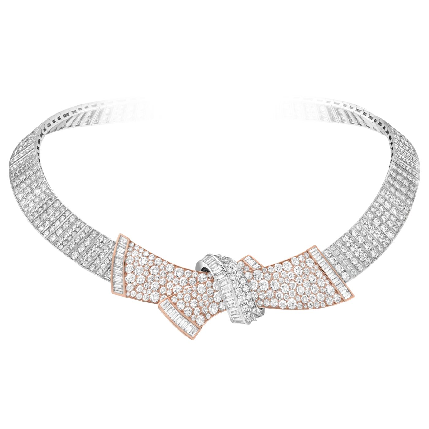 Precious diamond bow項鏈。白K金,玫瑰金,鑽石。Legend of diamonds,White diamond variations系列,Van Cleef & Arpels梵克雅寶。 - Van Cleef & Arpels